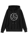 Detail of the black hoodie featuring white volleyball print and cursive gameday lettering - S / Black