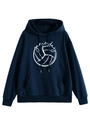 Detail of navy blue hoodie with white volleyball print and gameday script lettering - Navy Blue