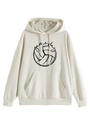 Detail of beige hoodie showing 'Game Day' volleyball print and soft kangaroo pocket - Sand