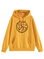 Detail of bright yellow hoodie featuring game day text and volleyball graphic print - Yellow