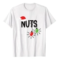 Detail of white cotton T-shirt featuring NUTS logo with a red Christmas hat and bulbs - S / White