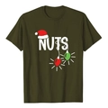 Men's loose fit dark green cotton t-shirt with festive NUTS Christmas hat print - Army Green