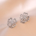 Three-piece jewelry set featuring silver clover earrings with micro-pave cubic zirconia - Heart Clover Earrings (E0121) / Silver