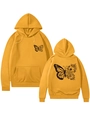 Sweat à capuche jaune gingembre avec imprimé papillon et fleurs, vues avant et arrière - Jaune