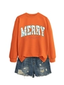 Set felpa arancione Merry Christmas e pantaloncini di jeans blu con strappi - M / Felpa Arancione E Pantaloncini