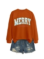 Detail of caramel Christmas sweatshirt featuring festive tree typography and soft cotton knit - Burnt Orange Sweatshirt And Shorts
