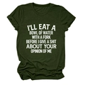 Detail of army green crewneck t-shirt with roll-up sleeves and white slogan print - S / Army Green (White Text)
