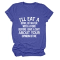 Detail view of the humorous quote print on a heather blue round neck cotton T-shirt - S / Retro Blue (White Text)