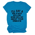 Bright blue crew neck t-shirt with I'LL EAT A BOWL OF slogan print on white background - S / Lake Blue (Black Text)