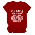 Close-up of funny slogan print on wine red short sleeve crew neck cotton t-shirt - S / Red (White Text)