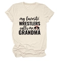 Detail of crew neck t-shirt featuring 'my favorite wrestlers call me grandma' print - S / Sand
