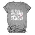 Detail of grey heather t-shirt with 'my favorite wrestlers call me grandma' text and print - S / Gray