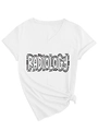 Close-up of white V-neck radiology graphic T-shirt with stylish front knot detail - S / White (Black Font)