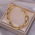 Vintage 18K vergulde titanium stalen dubbellaagse grove kettingarmband voor vrouwen - Dubbellaagse Armband (TS0017) / Goud