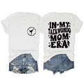 Front and back detail of cotton T-shirt featuring In My Taekwondo Mom Era graphic print - White (Black Font)