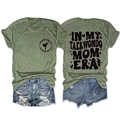Detailed flat lay of olive green cotton T-shirt with Taekwondo Mom Era printed text - Olive Green (Black Font)