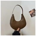 Minimalist coffee brown hobo shoulder bag with silver zipper detail and matte leather finish - Brown