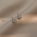Eleganti orecchini a cerchio geometrici bianchi con ago in argento S925 su seta - Stile Zirconia Tonda Bianca (E0211)