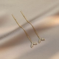 S925 silver needle fishtail earrings with micro-set zircons on champagne satin - Fish Tail / Gold