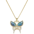 Elegant gold butterfly necklace with abalone shell wings and sparkling zircon crystals - Abalone Shell Butterfly Necklace / Gold