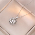 Elegant silver flower pendant necklace with central pearl on beige leather jewelry box - Silver Rotating Artificial Pearl Flower Style (X0493)