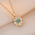 Collana con ciondolo a fiore rotante con pietra occhio di gatto blu e zirconi dorati - Fiore Rotante Blu (X0624)