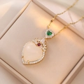 Elegante collana con pendente a cuore verde smeraldo, pietra bianca e catena dorata - Stile Cuore Vintage Bianco Sporco X0718