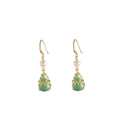 Pendientes largos vintage de oro con perlas naturales y colgantes de calabaza verde - Pendientes Wulu de Perlas de Agua Dulce Verde Esmeralda (E0430)