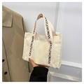 Bolso tote Gentlewoman de lona blanco roto con asas de marca en blanco y negro - Blanco