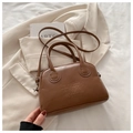 Dark brown faux leather Boston bag with embossed lettering and adjustable strap - Brown