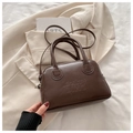 Vintage dark brown Boston handbag in PU leather with embossed lettering and shoulder strap - Brown