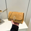 Brown frosted matte flap bag with golden oval buckle and elegant metal chain strap - Brown