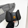 Elegant black sequin underarm bag with gold metal clasp and premium leather straps - Black
