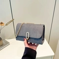 Gray frosted suede shoulder bag with gold U-shaped buckle and metal chain strap - Gray
