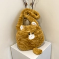 Bolso bandolera de peluche gato a rayas naranjas con orejas 3D y cola larga - Marrón