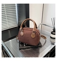 Dark brown matte suede Boston handbag with smooth leather handles for women - Brown