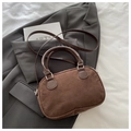 Vintage dark brown matte bowling bag with leather handles and metallic hardware - No Pendant / Brown