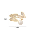Elegant gold butterfly brooch with zircon wings and round pearl detail 3.7cm x 3cm - Double Butterfly Style (XX0157)