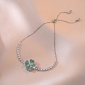Bracciale in argento con quadrifoglio rotante cuore verde e chiusura regolabile - Braccialetto a Cuore Rotante (TS0263)