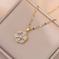 Gold-plated floral zircon pendant necklace featuring sparkling droplet-shaped crystals - Gold White Flower Necklace (X0967)