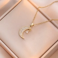 Elegant gold crescent moon pendant necklace with sparkling zircons in a jewelry box - Moon Zircon Style (X0801)
