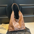 Brown large capacity leather hobo bag with vintage marble texture for women's daily commute - Marble Pattern Style / Brown