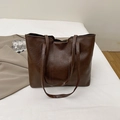 Dark brown large tote bag with vintage wrinkled leather texture and dual shoulder straps - Brown