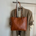 Grand sac cabas marron rétro en similicuir avec texture plissée et double anse - Sans Pendentif / Marron