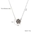 Titanium steel camellia pendant necklace with zircons, dimensions 12mm and 40+5cm chain - Black and White Camellia Style (X0840)