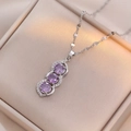 Lavender zircon peanut pendant necklace in titanium steel on champagne satin jewelry box - Purple (Purple Peanut Pendant + Silver Chain)