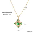 Gold titanium steel necklace with emerald zircon floral pendant and 40+5cm chain - Emerald Flower Style (X0986)