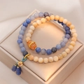 Bracciale a doppio strato in agata Alashan con ciondolo a zucca blu e perline - TS0289 Bracciale in Agata