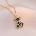 Golden titanium steel necklace featuring a bear pendant with black zircon gemstones - Black (X1365)