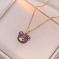 Collana placcata in oro con ciondolo a forma di orsetto e cristalli viola e neri - Collana Orsetto Rosso Rosa